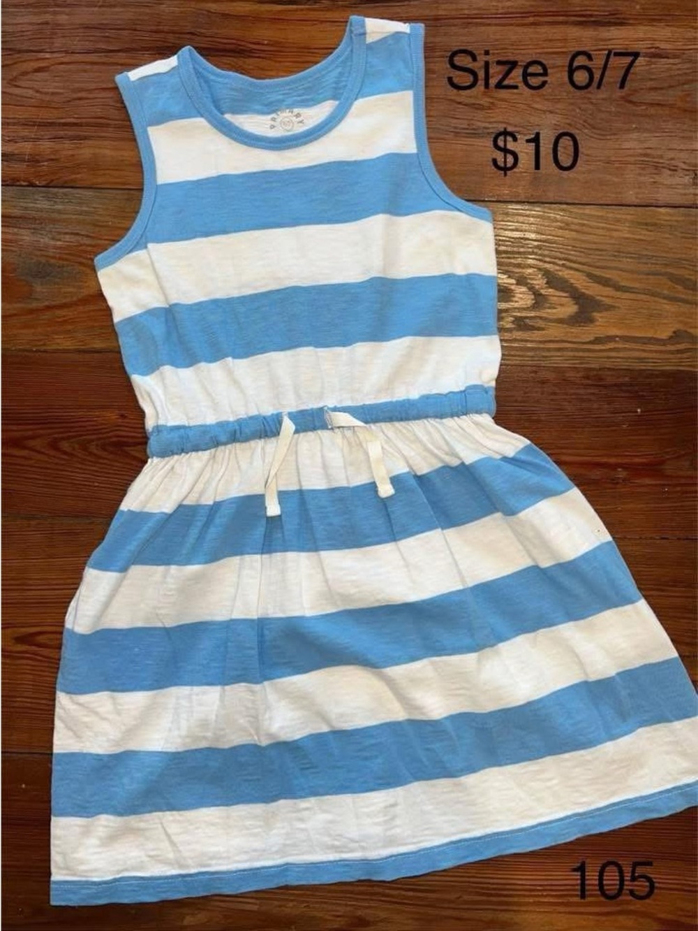 Girls Blue and White Striped Tank Dress Size 6/7